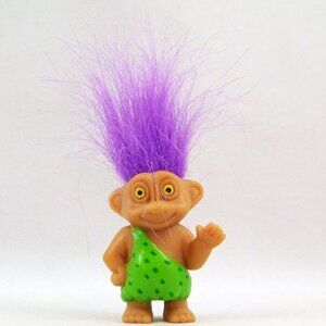 Vintage Soma Caveman Troll PVC Figure Wild Purple Hair Green Leotard